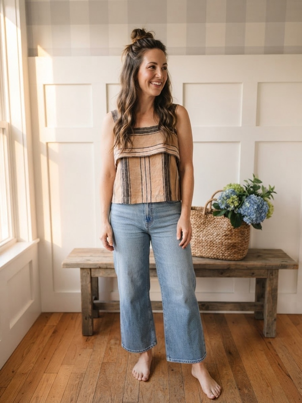 Banana Republic Striped Sleeveless Crop Top in Tan and Black Small
